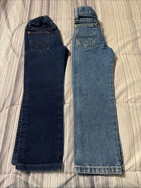 Kids Size 5 Slim Wrangler- Dark Blue & Light Blue Denim
